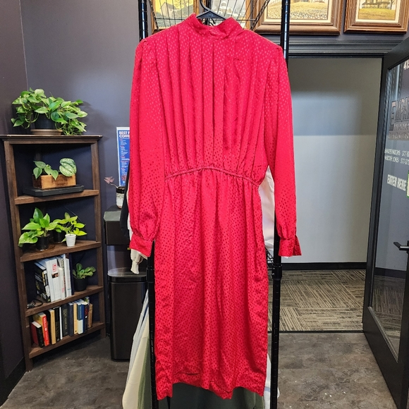 Vintage Dresses & Skirts - VINTAGE Pleated High Neck Long Sleeve Maxi Dress 8